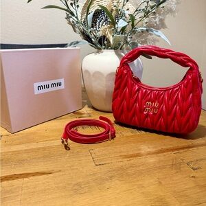 Miu Miu Vibrant Red Quilted Mini Bag with Gold Accents